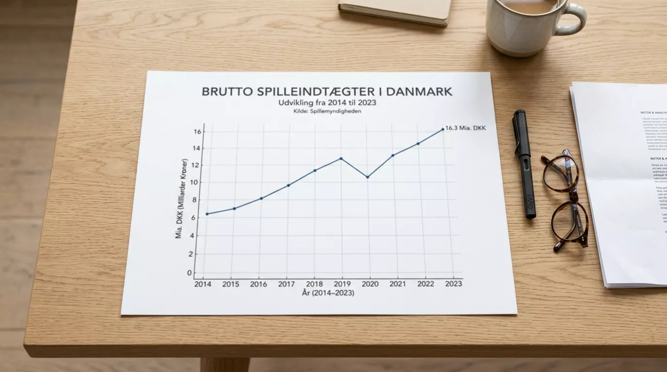 Linjediagram over dansk bruttospilleindtægt og kanaliseringsgrad 2020-2024